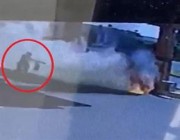في مشهد بطولي.. رجل أمن يخمد حريقاً شبّ في محطة وقود بالجوف.. ويروي التفاصيل (فيديو)