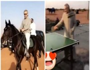 شاهد .. الوليد بن طلال يمارس رياضة ركوب الخيل في مخيمه برماح