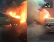 معرضا حياته للخطر.. معلم يخمد حريق سيارة أمام مدرسة بجدة(فيديو)