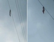 شاهد .. فيديو صادم لطفل معلق بسلك كهربائي على ارتفاع 15 متراً من الأرض
