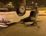 5 شباب ينجون من موت محقق في حـادث انقلاب سيارة بشقراء (صور)