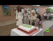 الملكة إليزابيث تستخدم سيفاً لقطع كعكة كبيرة