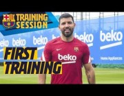 أجويرو يظهر لأول مرة في تدريبات برشلونة