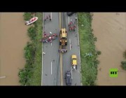 طائرة مسيّرة تصوًر آثار الفيضانات في مدينة “سويجو” الصينية