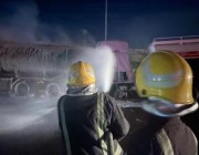 مدني الدمام يباشر حريق ناقلتي وقود نتج عنهما وفـاة شخص (صور)