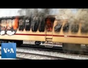 نيران تلتهم قطارا خلال احتجاجات في الهند