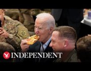 بايدن يتناول البيتزا مع القوات الأمريكية في بولندا
