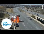 اشتعال النيران في شاحنة بعد تعرضها لحادث في طريق سريع بمينيسوتا الأمريكية