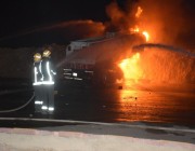 اندلاع حريق في ناقلة وقود بحي الحائر