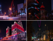 أبراج الرياض تتوشح بلون علم قطر احتفالاً بذكرى يومها الوطني الـ 51 (صور)