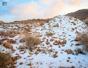 تساقط خفيف للثلوج على أجزاء من جبل اللوز بمنطقة تبوك (صور)