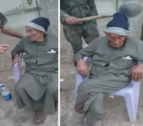 شاهد.. قوات الأسد تضرب مسن على رأسه وتهينه بألفاظ خارجة!