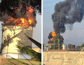 حريق ضخم في خزان وقود في جنوب لبنان (فيديو)