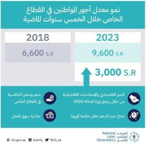 المرصد الوطني للعمل: ارتفاع أجور السعوديين بالقطاع الخاص بنسبة 45% خلال 5 سنوات