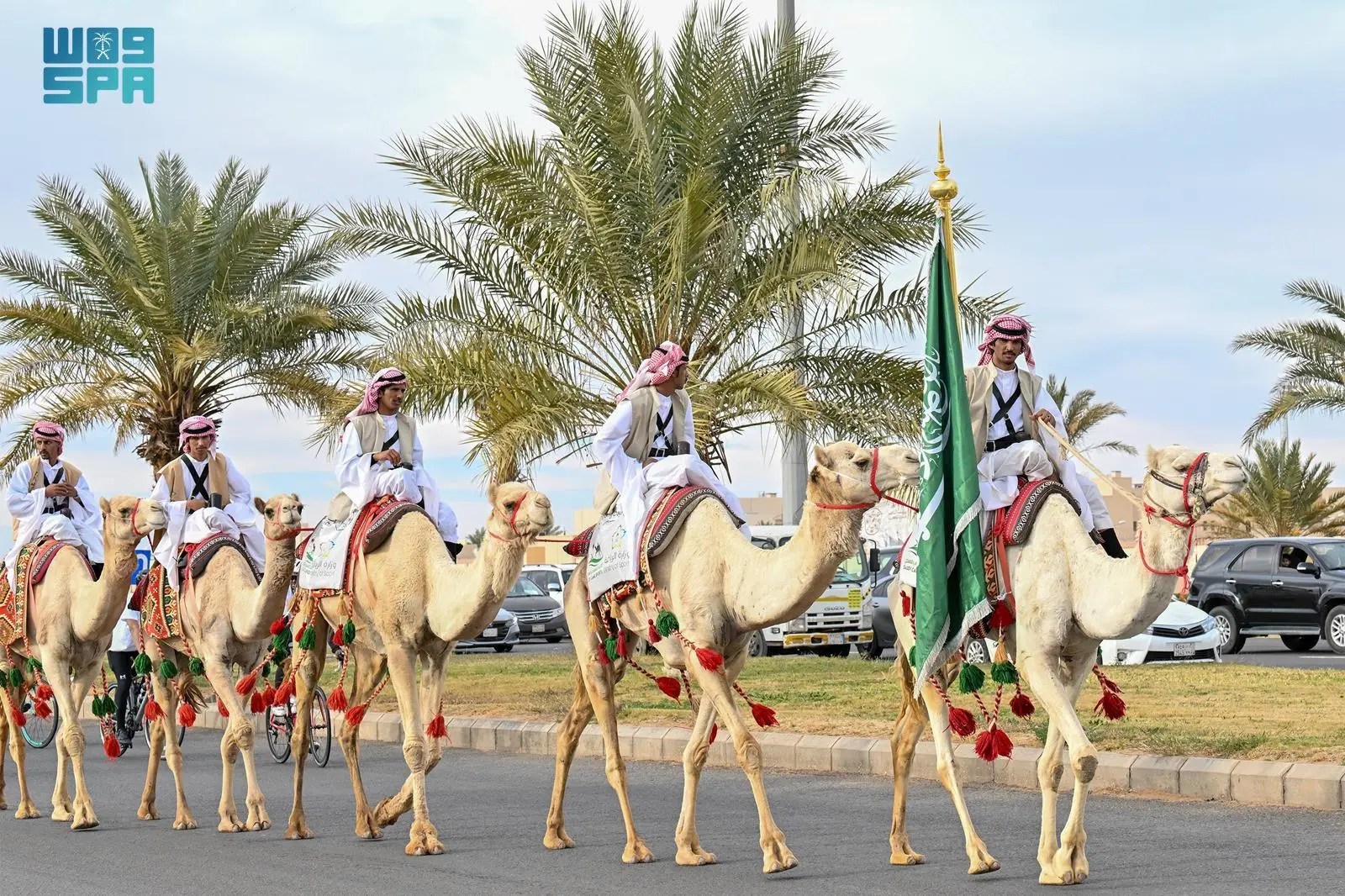 مسيرة للهجانة والمشاة بتبوك احتفاءً بيوم التأسيس