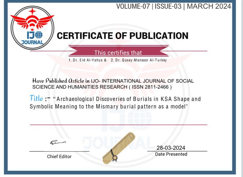 دراسة للدكتور عيد اليحيى تكشف دلالة التصاميم البنائية للمدافن المكتشفة في أرض المملكة